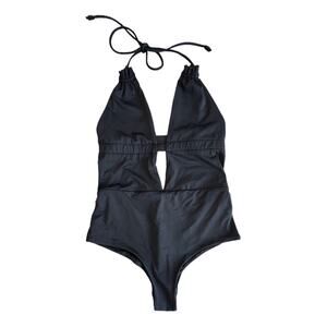 Tavik Womens Emme One Piece Halter Top Swimsuit in Black Size M